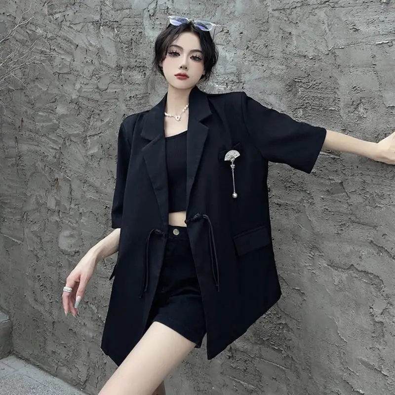 

Extra Large 300 Pou ort Sve Suit Jaet Men's Summer New Chinese Sle Bla High-End Feeling Five Sve Tops 2