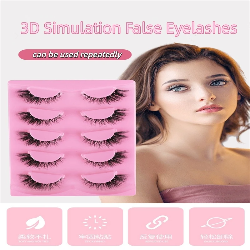 Miękkie, nieprzywierające, długie, naturalne, symulacja 3D, krzyżowane, wielokrotnego użytku sztuczne rzęsy, łatwe do zdejmowania, mocno przylegające dla wygodnego noszenia.