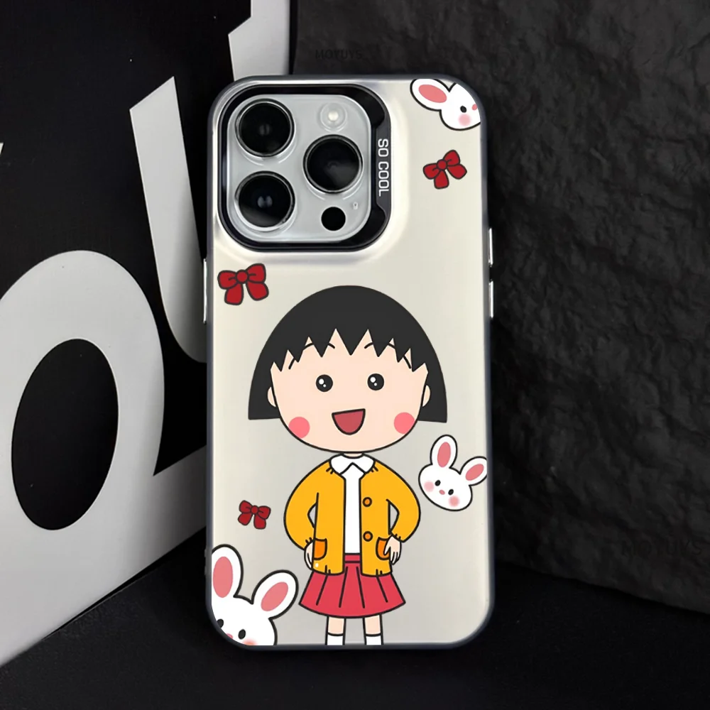 Cartoon C-Chibi M-Maruko-Chan Phone Case IMD Color Silver Shell For IPhone 16 15 14 13 12 11 X XR Pro Max Plus