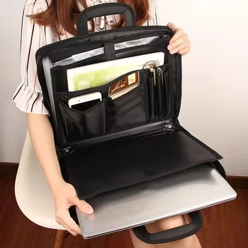 A4 Zwart Canvas Kantoor Document Tas Laptop Werk Hand Business Messenger Koffer Voor Mannen Vrouwen