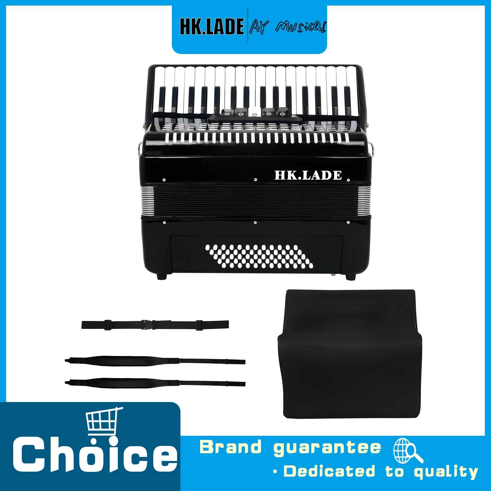 HK.LADE AH-60 34 Keys 60 Bass Accordion with 5 Register Switches Complete Set with Bag Shoulder Straps for Accordion Performance