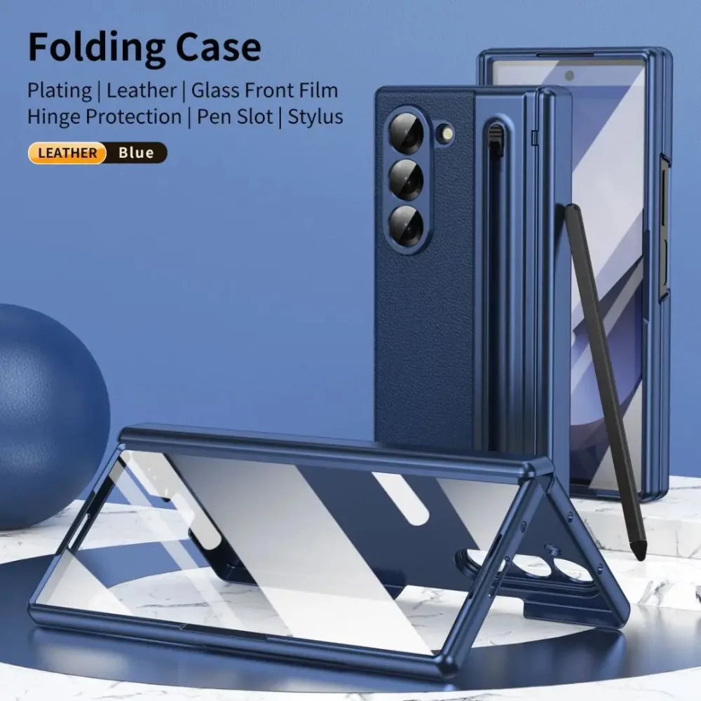 

CHAOYIDIAN For SamsungGalaxy Z Fold 7 Leather PhoneCase with Hinge Protection Z Fold 6 Case with Front Screen Film Protector+Pen
