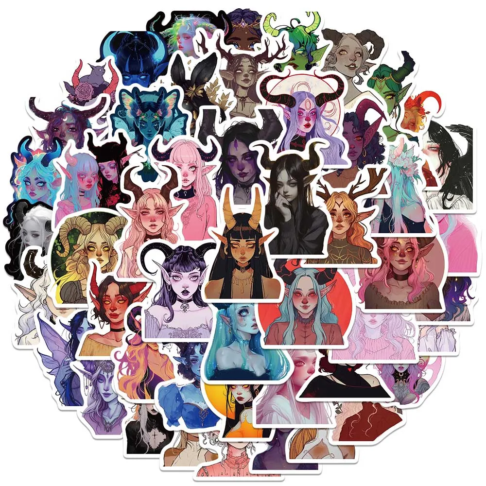 50pcs Cool Cartoon Demon Devil Girls Stickers Graffiti For Laptop Water Bottle Luggage Notebook Vinyl Waterproof Decals