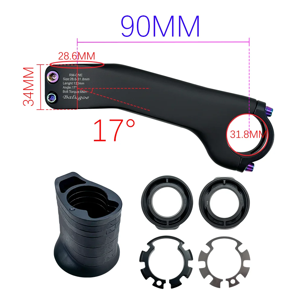 BALUGOE Carbon Fiber Internal Wiring Road Bike Mountain Bike Stem 28.6-31.8MM Riser With Washer -10 º -17 º Riding Accessories image 3