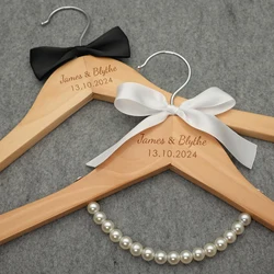 Wood Wedding Hanger, Personalized Bridal Dress Hanger Custom Name Hanger Set for Bride and Groom