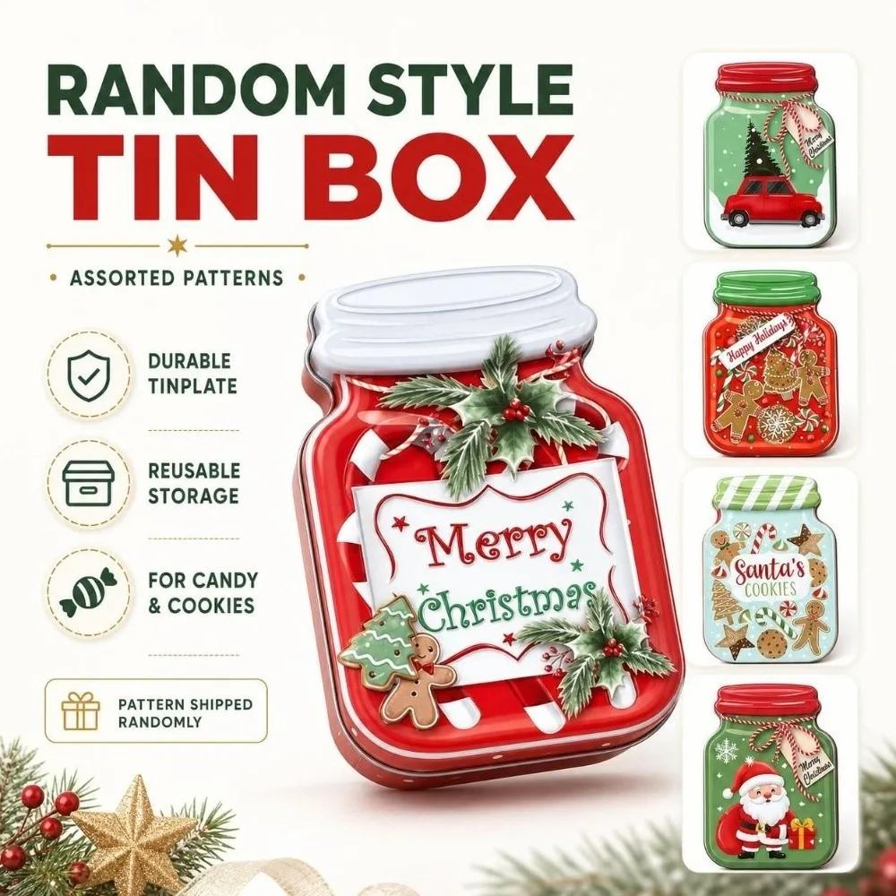 Portable Metal Christmas Tin Box Tinplate with Lid Xmas Cookie Candy Box Gift Box Biscuit Chocolate Storage Container New Year