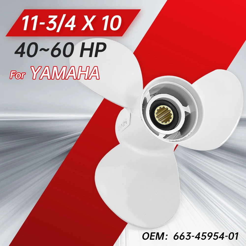 

For Yamaha Outboard Propeller 11-3/4 x 10 , 40 50 60 HP , 3 Blade ,13 Spline , RH , White Aluminum Alloy Screw 663-45954-01