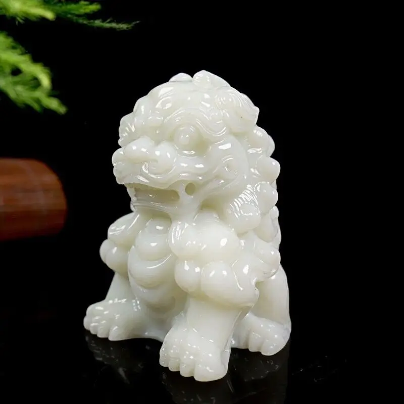 Chinese Natural Hetian Jade Hand-Carved Exquisite Lion Pendants