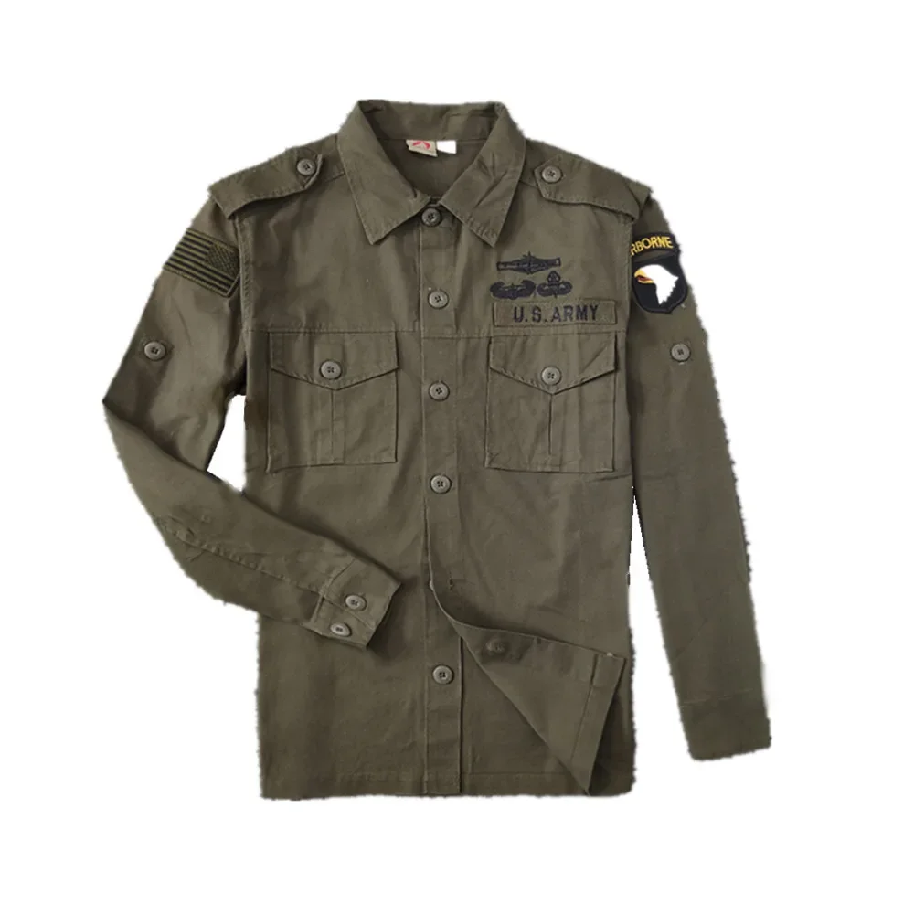 American 101 Airborne Tactical Shirt Special Forces Lapel Outdoor Jacket Training Coat Retro Cotton