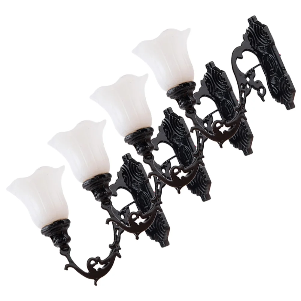 4 Pcs Exterior Dollhouse Wall Light outside Lamps for Sand Table Decorative Mini Model Miniatures