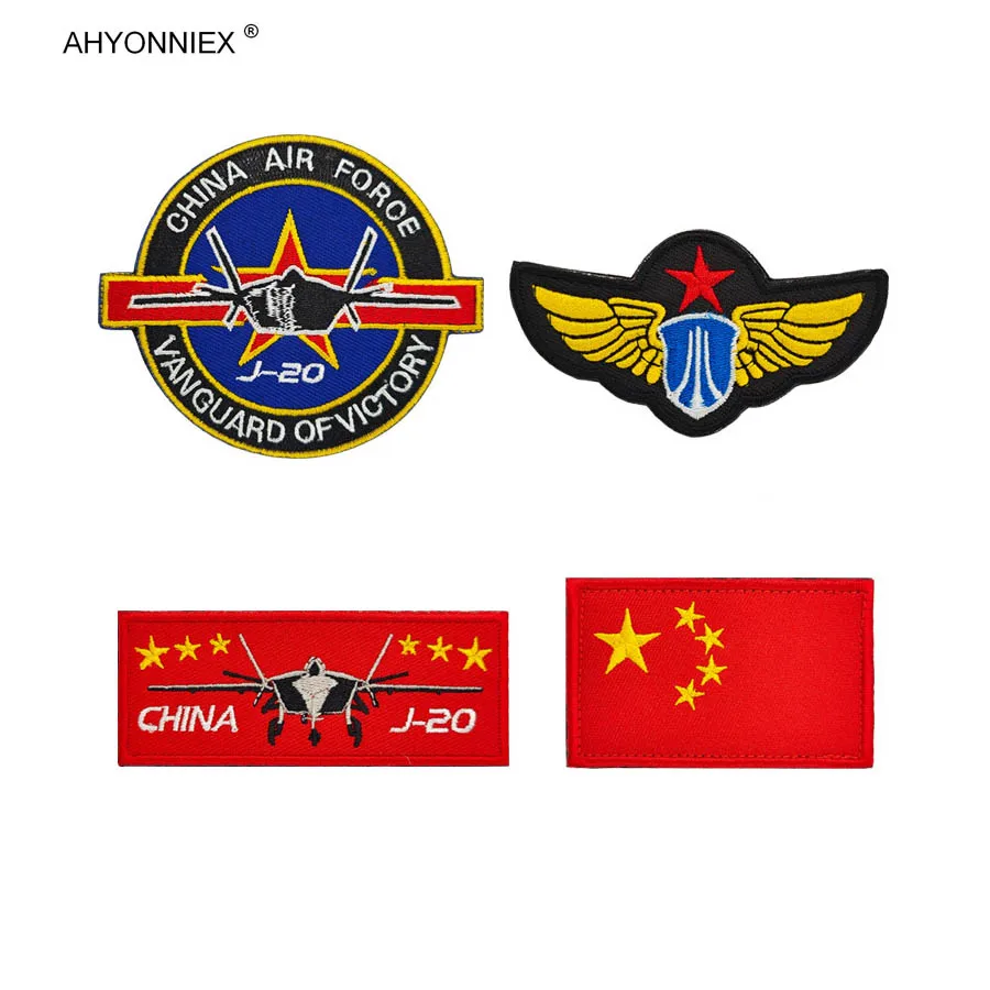 1PC 3D Fabric China J20 Flag Patch Tactical Morale Flight Armlet Chinese Element Badge Military Fan Stickers Decorations DIY