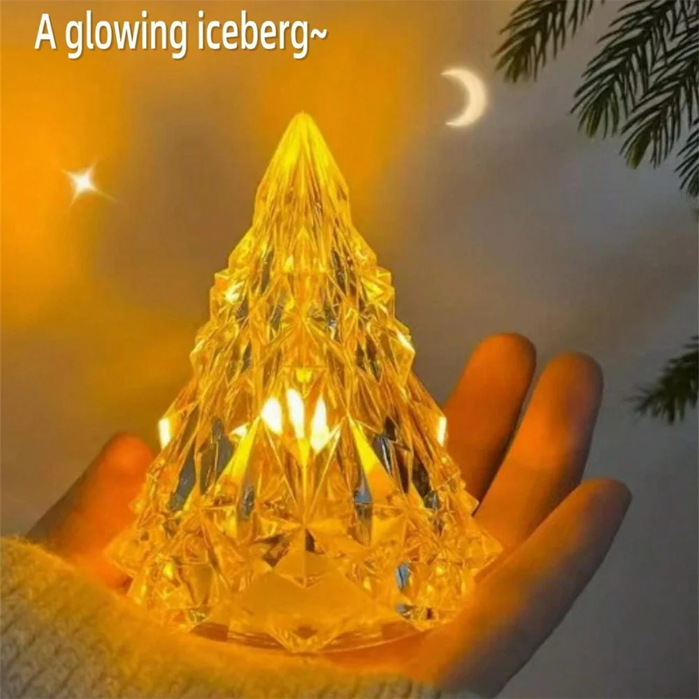 Christmas Tree Iceberg Lights Warm Light Color Crystal Lamp Snowy Mountain Romantic Nightlight LED Home Decor Sleep Light Gifts