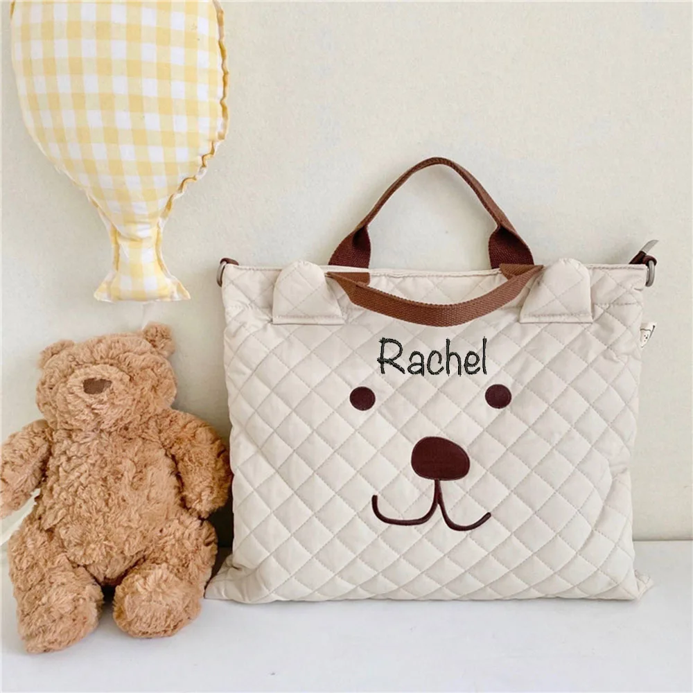 

Name Customized Korean Bear Handheld Shoulder Bag Multi functional Large Capacity Quilted Embroidered Mommy Bag