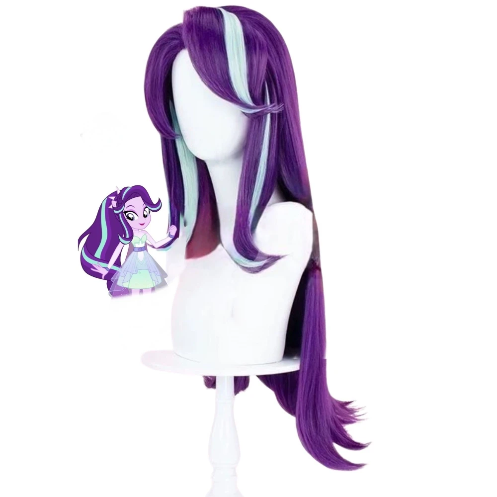 Anime Character Starlight Glimmer Cosplay Wig Purple With Highlights Rose Net Heat Resistant Synthetic Fiber Wig for Halloween