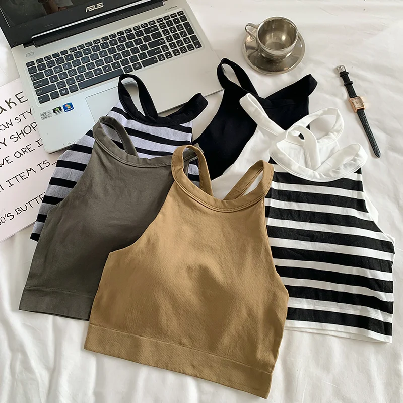 

Летний жилет с тонким ремешком, женская интегрированная внутренняя одежда с накладкой на грудь, белая верхняя одежда, повседневный топ из смеси нейлона и спандекса