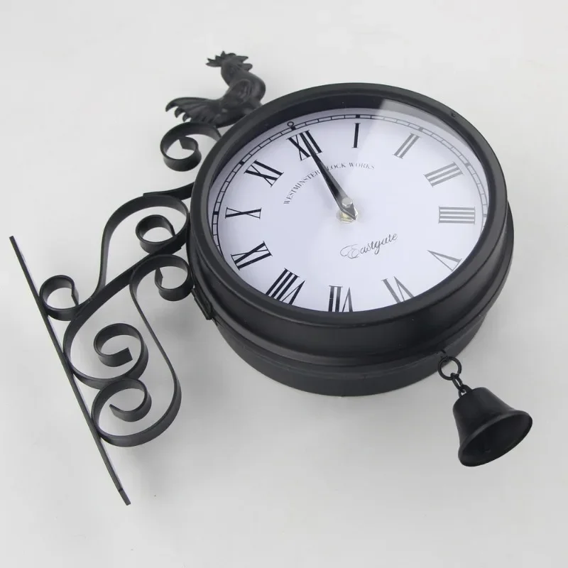 European Style Antique Wall Watch Black Iron Home Decoration Living Room and Study Double Sided Clock Versatile Scene Wall Clock