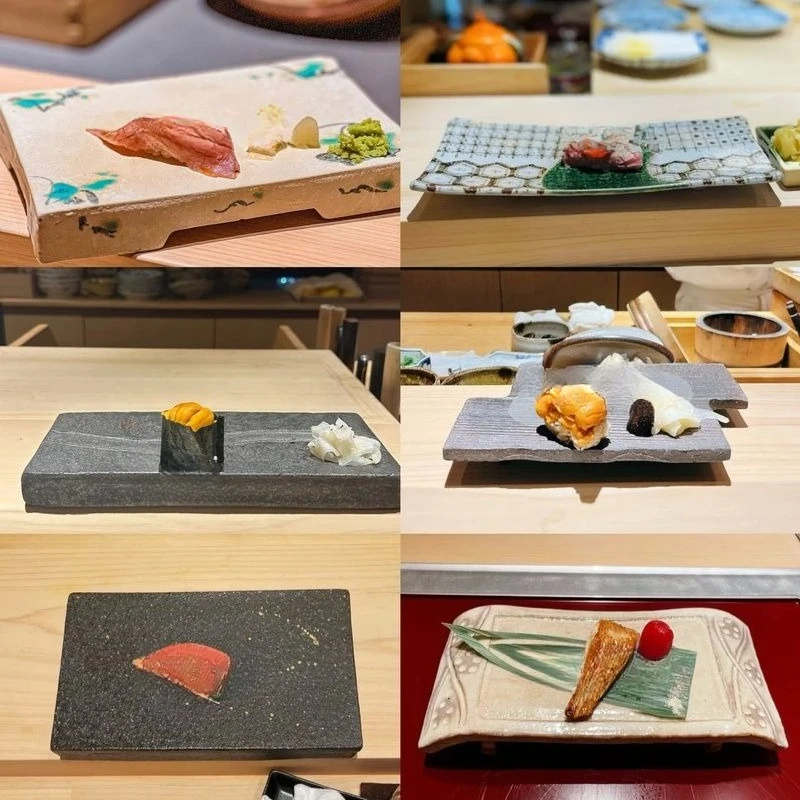Kaiseki kaiseki plato frontal omakase cocina vajilla de cerámica rectangular sushi sashimi y plato de pájaro asado