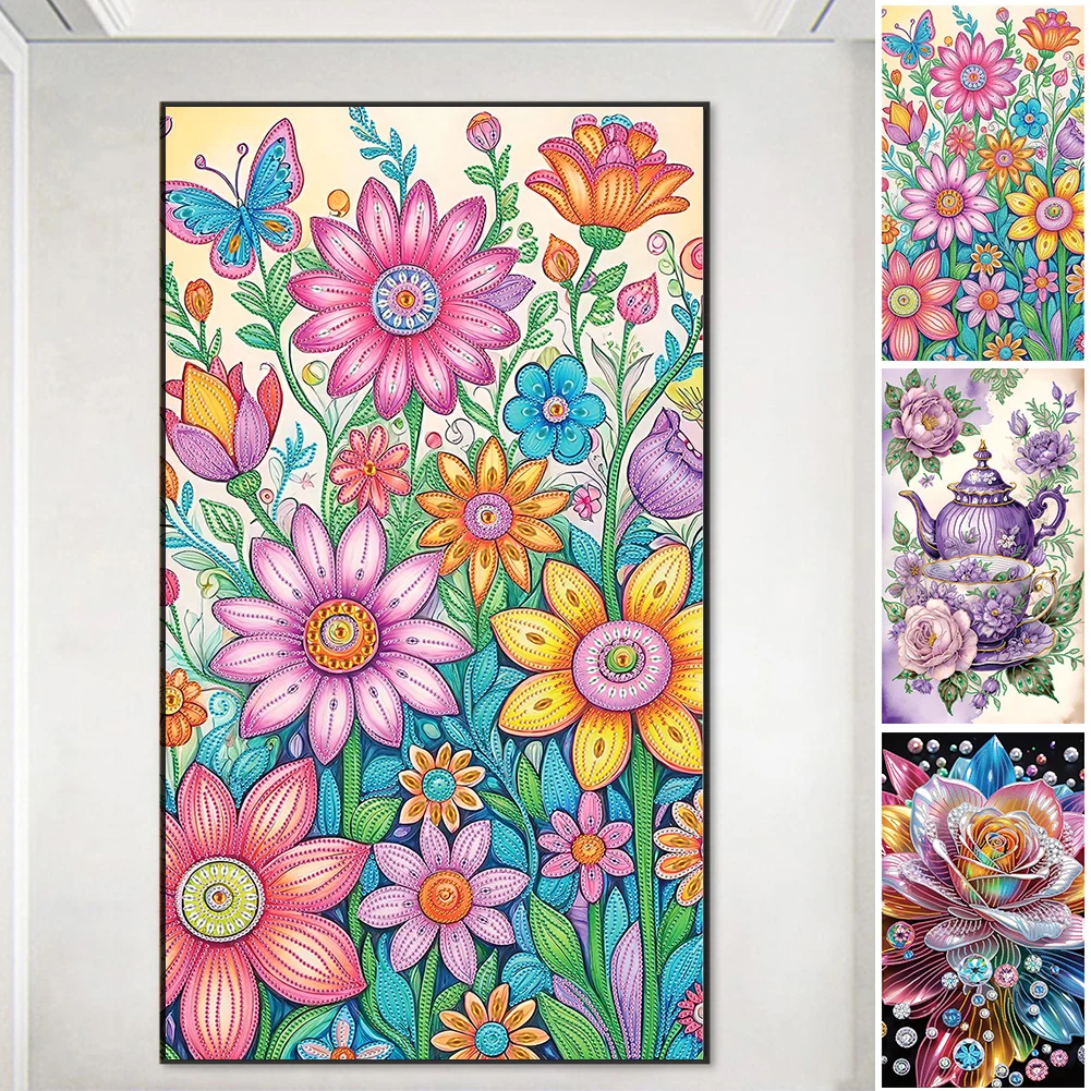 Decorazione floreale con pittura diamante a forma speciale parziale fai da te 5D