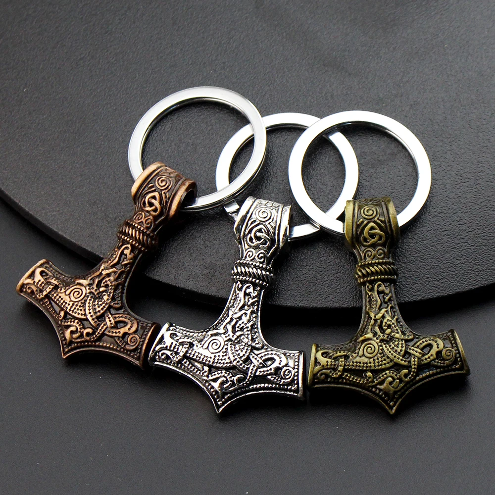 Charm Thor Hammer Mjolnir Keychain Viking Amulet Hammer Scandinavian Pendant Keychain for Women Men Jewelry Gift New