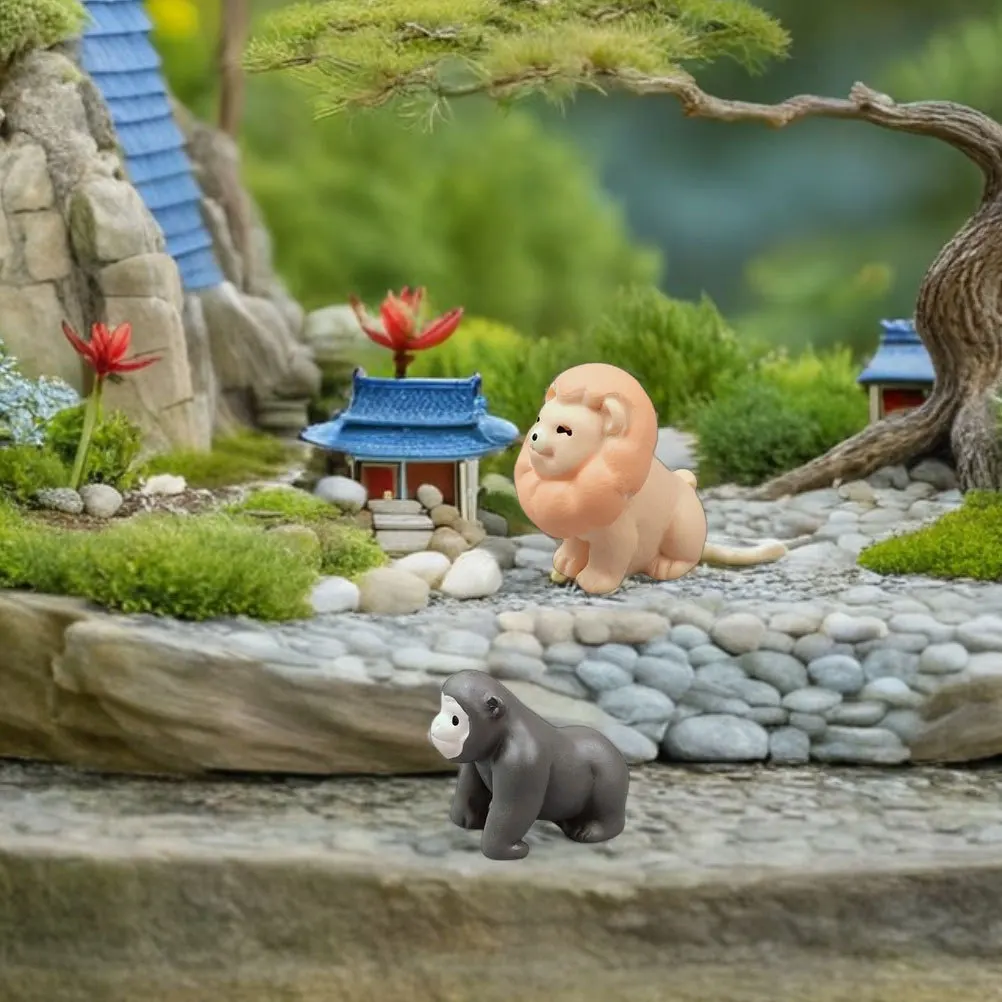 8Pcs Miniature Resin Decor Set Animals Trees for Dollhouse Garden Fairy Scene Micro Landscape Craft Kids Educational Play Kit