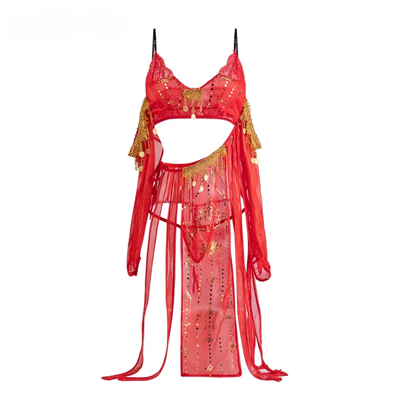 Tang Dynasty China sexy cosplay costumes erotic dresses see-through bar party uniform red Chinese antique-style hanfu lingerie