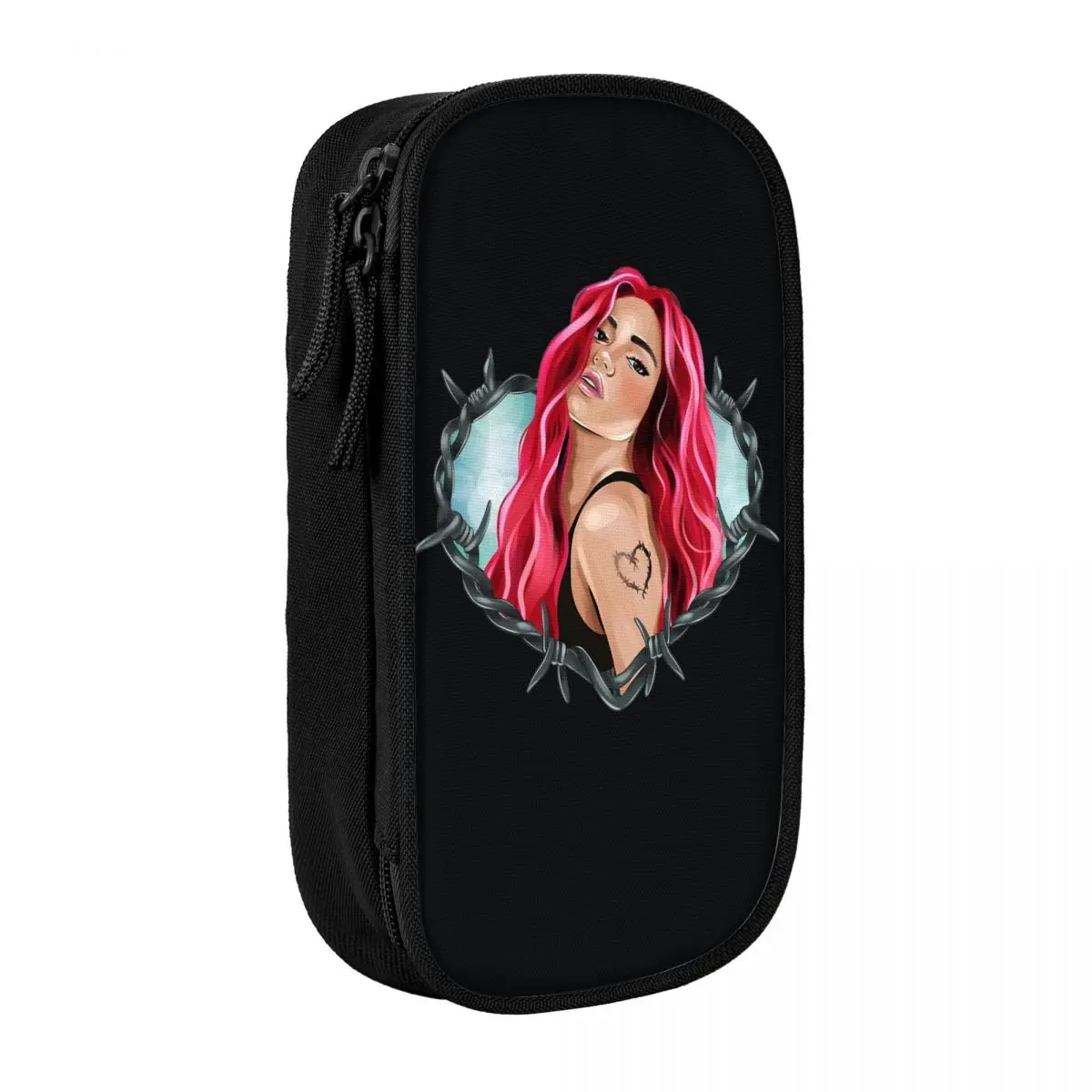 

Karol G With Red Hair In The Wire Pencil Case Heart with Bichota Word Big Pencil Bag Boy Girl Zipper Back To School Pencil Cases