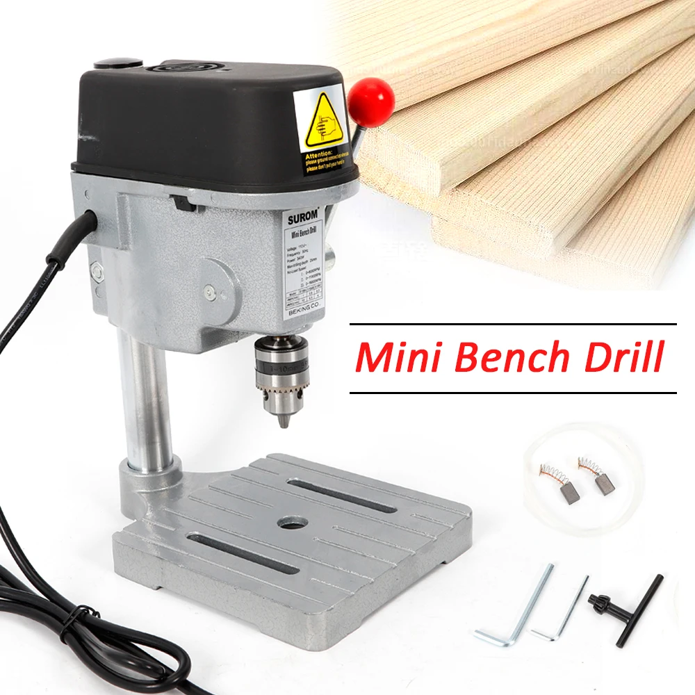 Bench Electric Drill Press W/ Full Copper Wire Motor & Cast Iron Base Ergonomic Handle Ball Design For DIY/ Installing Furniture