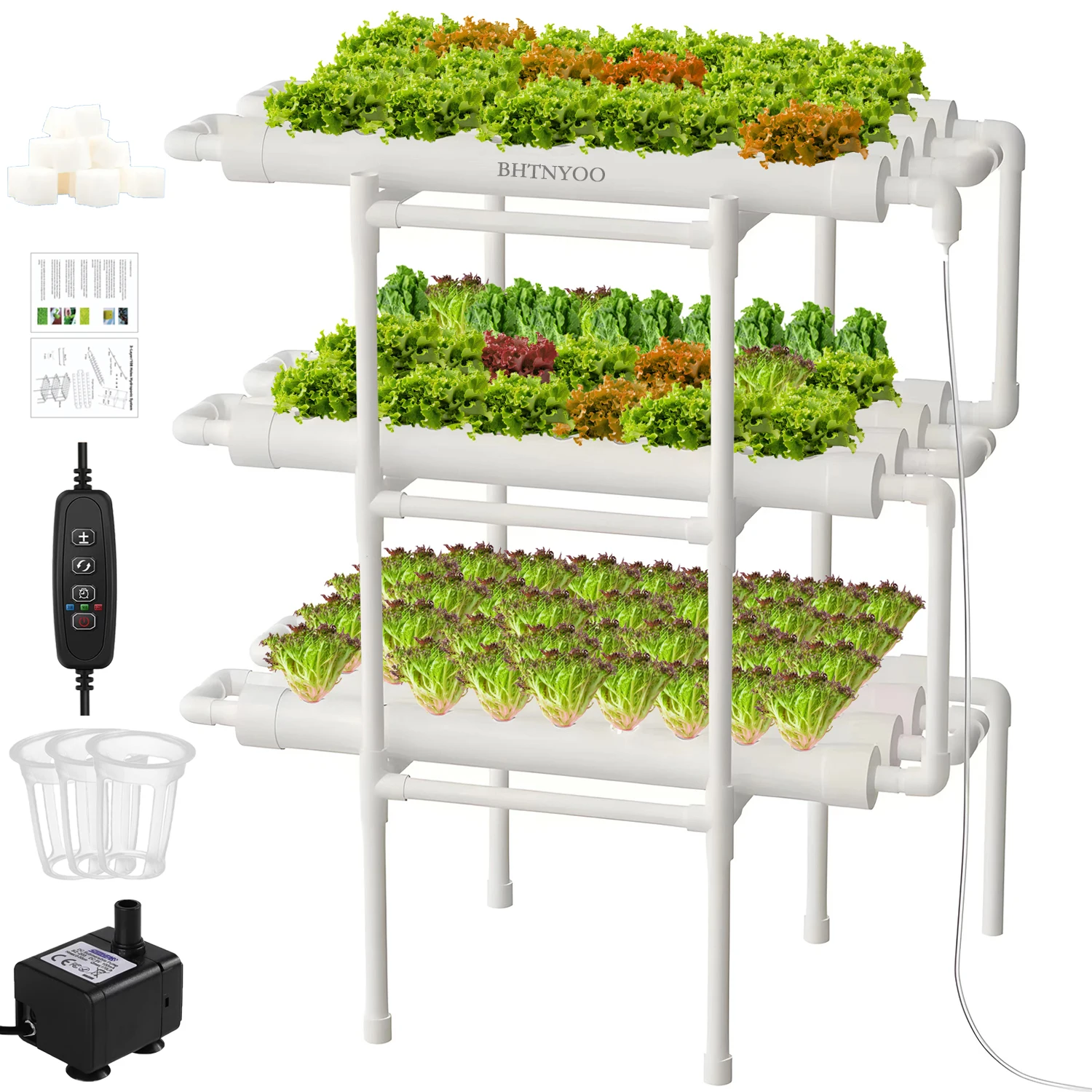 Hydroponics Growing System Kit,BHTNYOO 3 Layers/108 Sites Hydroponic Garden Vegetables and Herbs PVC-Pipe Cultivation Equipment