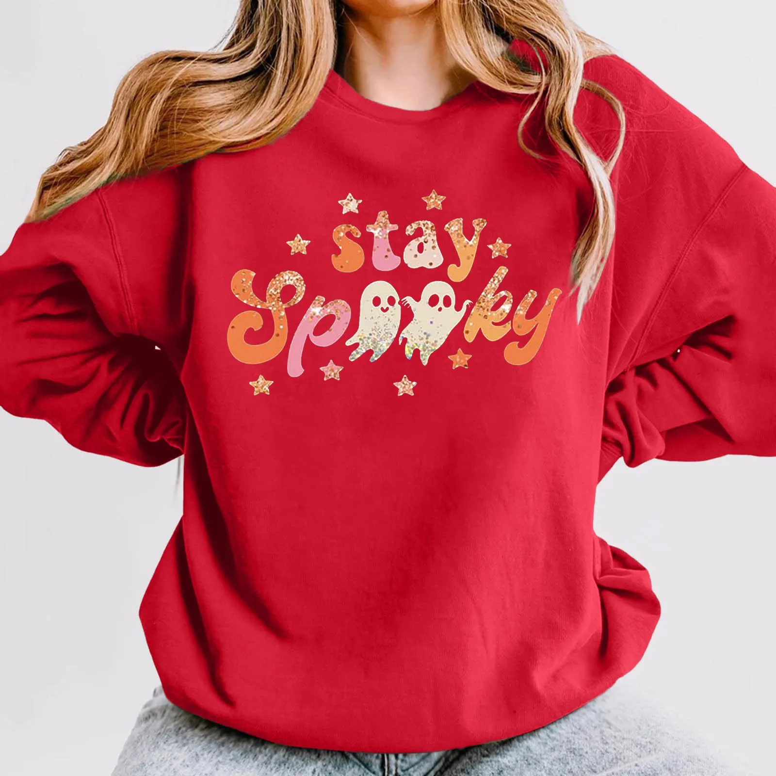 Funny Halloween Sweatshirt Stay Spooky Hoodied Spooky Vibe Shit Cool Halloween Tee Smiley Spooky Top Unisex Casual Sweatshirts