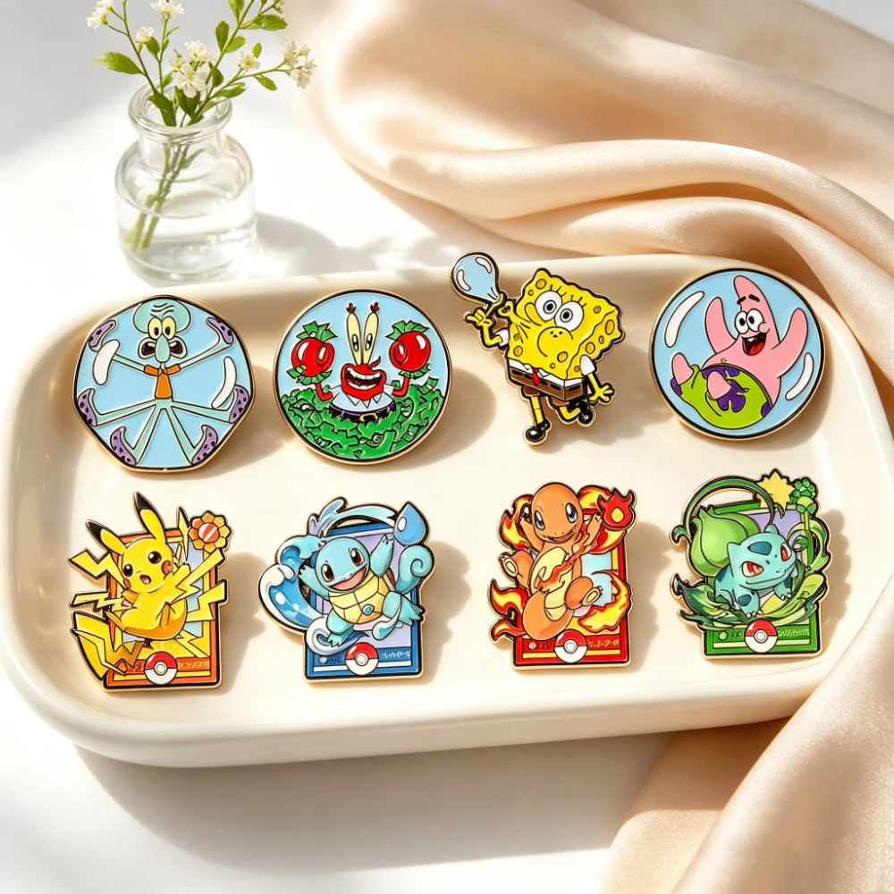 8pcs Cartoon Charmander Enamel Pins Metal Brooches Lapel Badges for Backpack Clothes Jewelry Accessory Gift for Friends