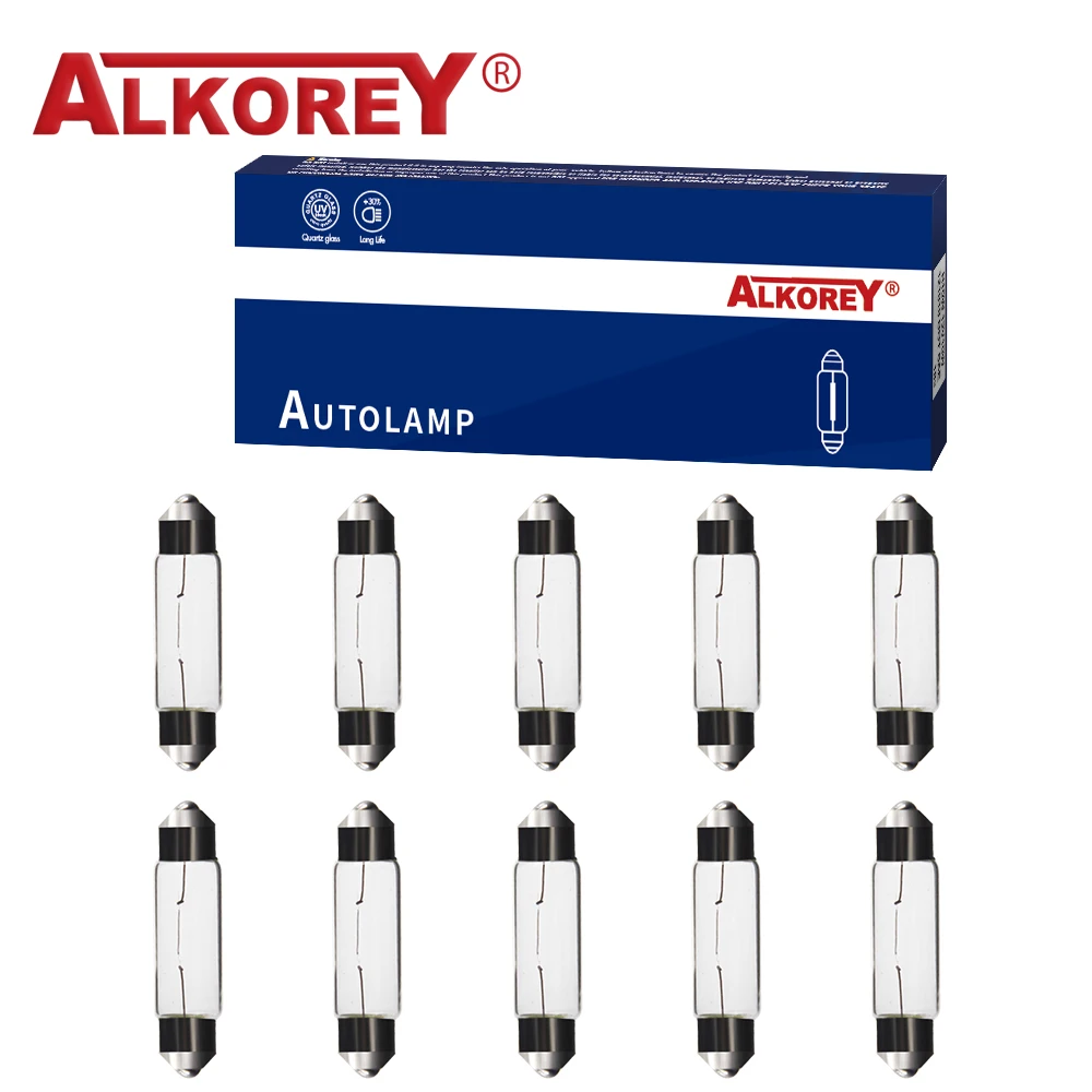 Alkorey 10PCS C5W 12V5W Signal Lamp 36mm 39mm 41mm Car Festoon Light Auto Interior Reading Dome Light Halogen Bulbs