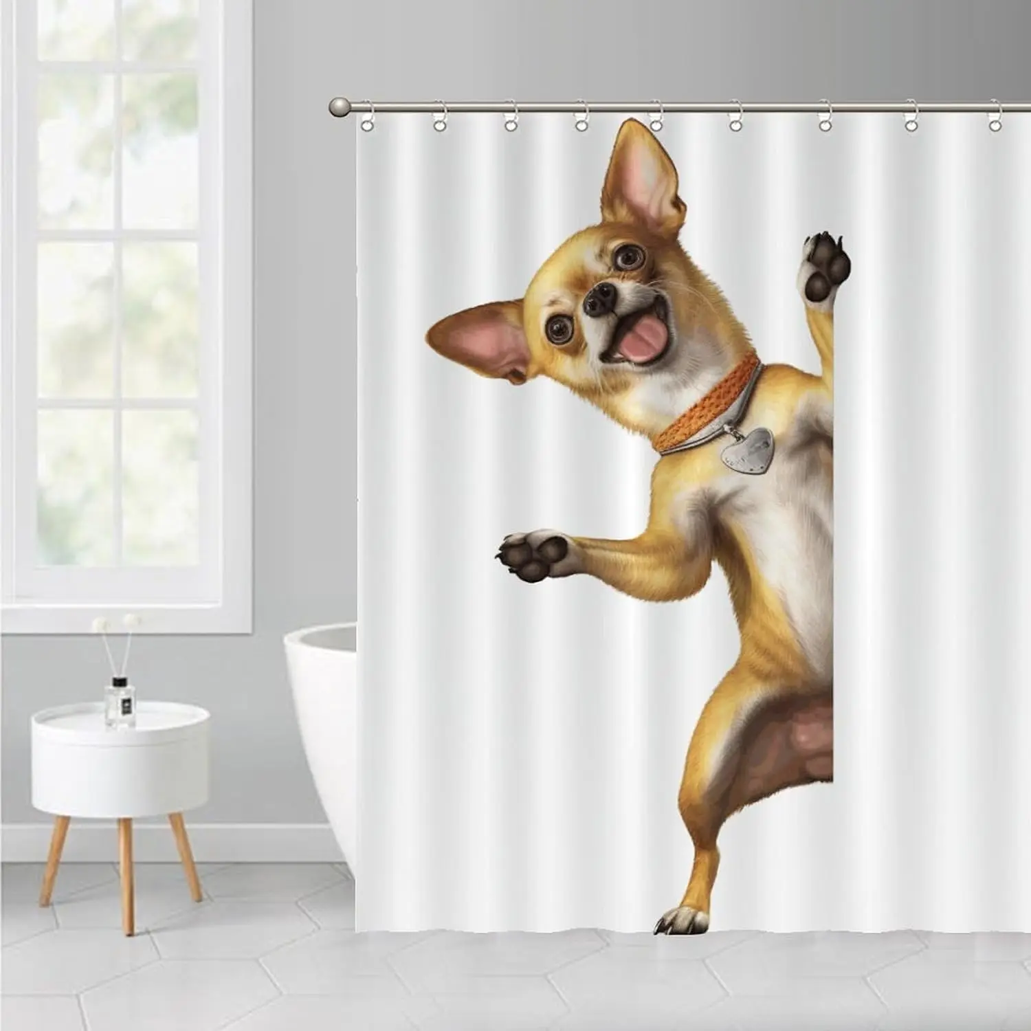 

Занавески для душа для ванной комнаты GAECute Pet Dog с крючками, чихуахуа, выглядывающая угловую занавеску для душа, водонепроницаемая ткань Showe