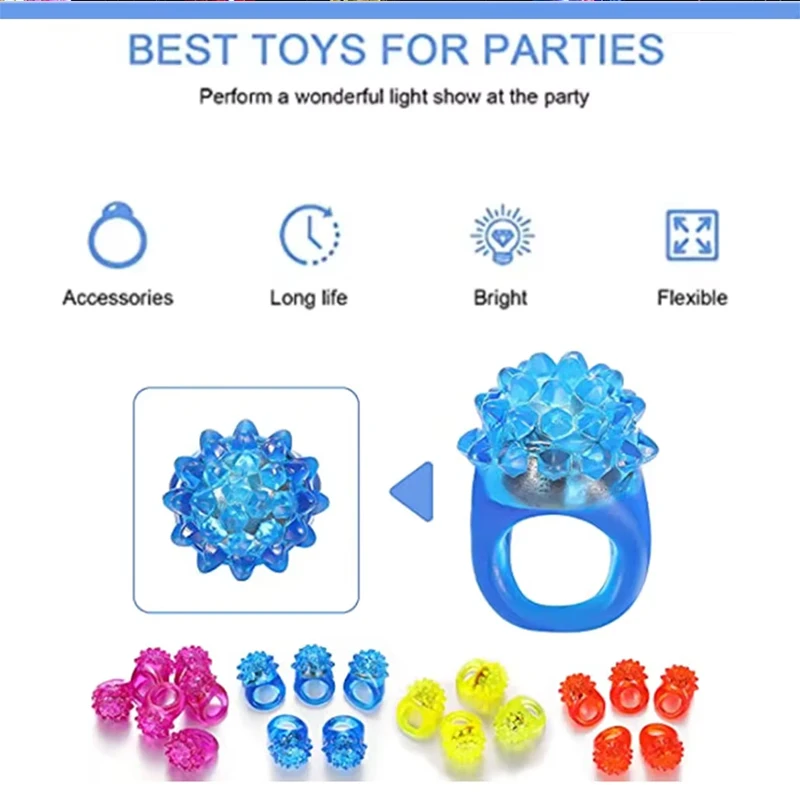 BTJ Colorful 12pcs  LED Light Up RingS - Colorful Flashing  Rings Finger Toys Novelty Glow in the Dark Soft Jelly Blinking Rings