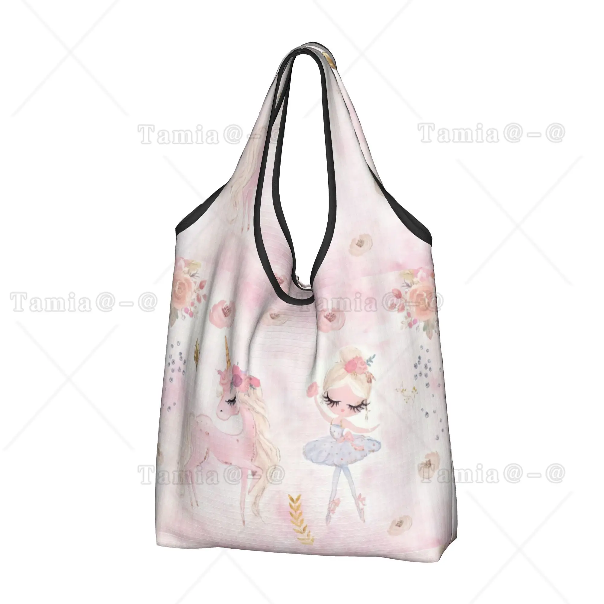 Kawaii Ballet Art Shopping Tote Bag Portable Ballerina Dancer Groceries Shopper Shoulder Bag