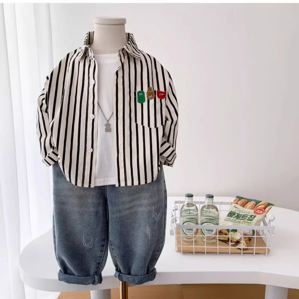 Korean Boys Striped Shirt Long-Sleeve Lightweight Stylish Cotton Thin Blouse Spring Autumn Casual Daily Kids Tops Clothes 2-6Y - view 5