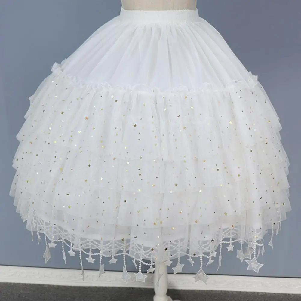 2024 Lolita Kawaii White Petticoat Ruffle Cake Star Moon Adjustable Casual Underskirt For Cosplay Dance Party Skirts