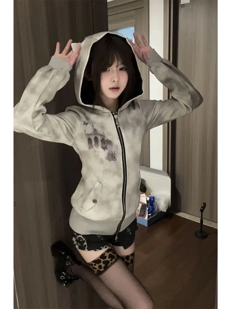 

Худи Abyfeng из хлопка для женщин, приталенный свитшот с принтом «Священная церковь», открытый кардиган, верхняя одежда, осень-зима, новинка