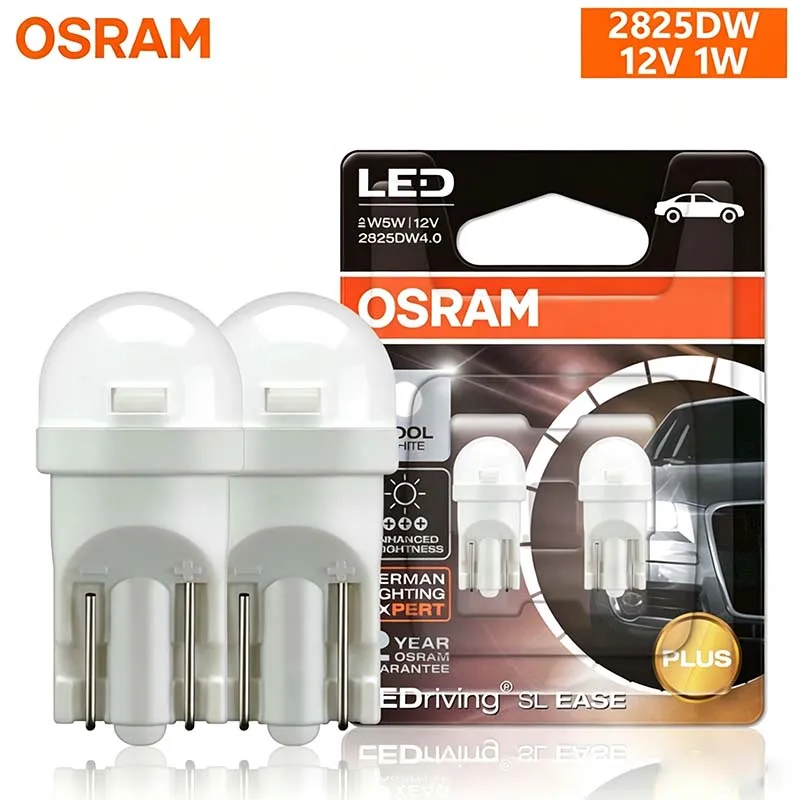 OSRAM T10 W5W 2825DW LEDriving SL EASE PLUS 12V 1W 6000K White LED Bulbs for Car Interior, Door and License Plate Signal Lights
