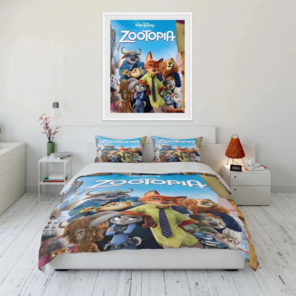 Disney Zootopia Cartoon Bedding Set Baby 3 Pieces King Size Microfiber Bed Set Pillowcase Adult Bed Cover Bedroom Bed Set Duvet