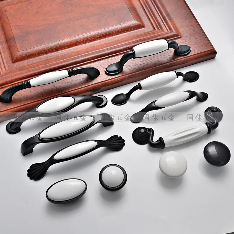 1pcs Porcelain Drawer Handles and Pulls Wardrobe Cabinet Door Handle and Knobs Furniture Hardware Pull Dumb Black and White
