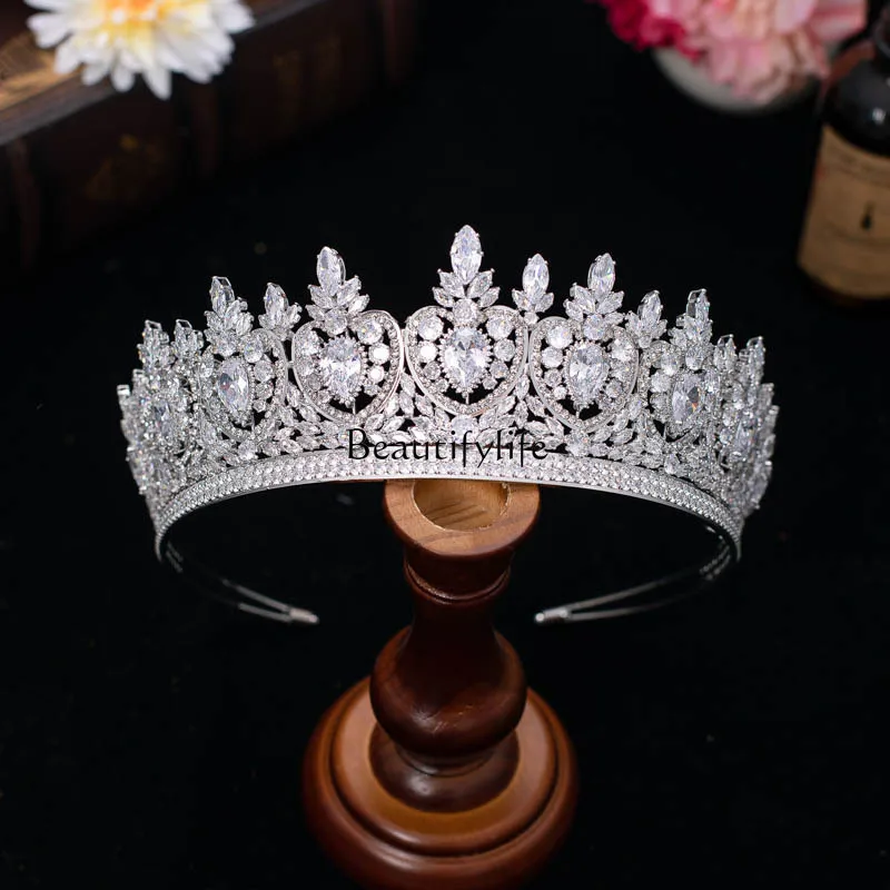 

European and American zircon bridal crown headgear metal electroplating Korean crown with diamonds