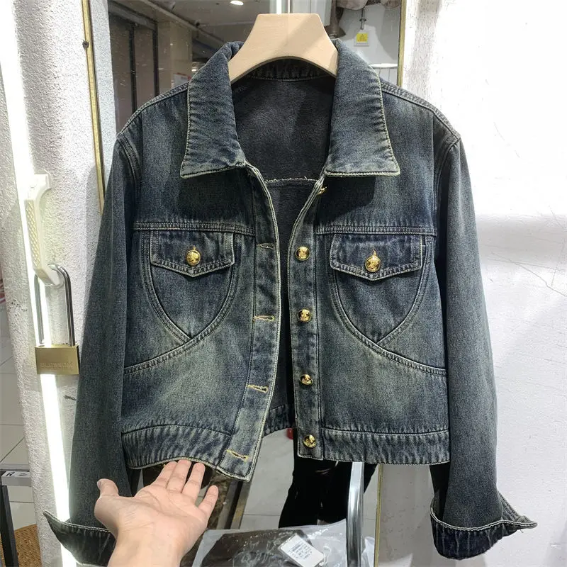 

Cowboy jacket women's plush style overcomes the 2023 autumn and winter new design sense jacket short top trend