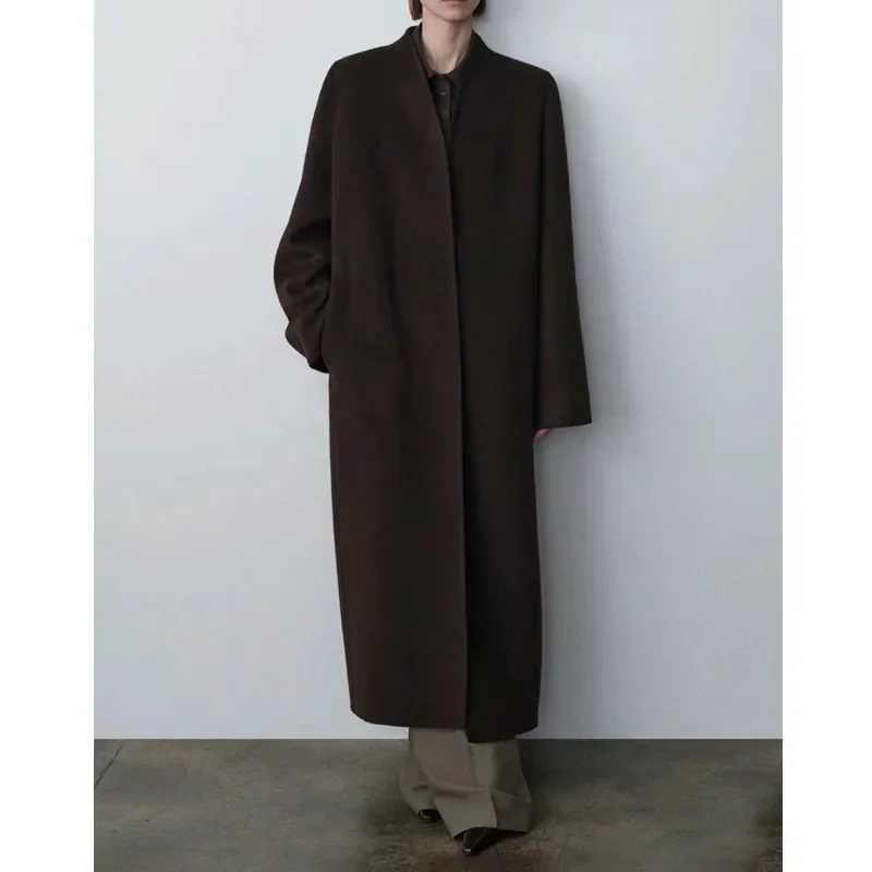 Double-sided Extended Minimalist Autumn and Winter Thickened and Warm Maillard Woolen Coat Wool Cashmere Coat for Women