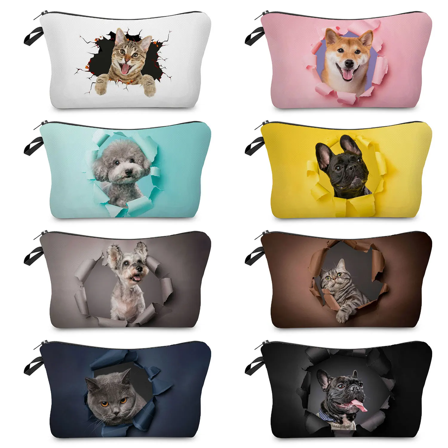 Pierced Cats Dog Organizer For Cosmetic Bags Cute Animal Printed Design Ladies Makeup Bag Beach Traveling Toiletry Bag Practical