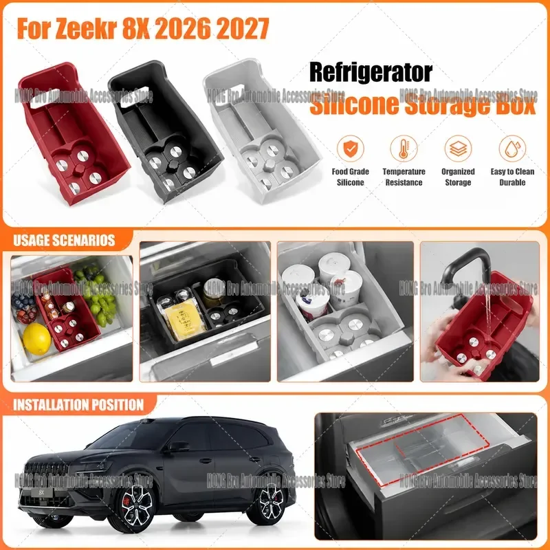 For Zeekr 8X 2026 2027 Silicone Fridge Mat Cup Holder Grid Storage Protector Auto Interior Accessories