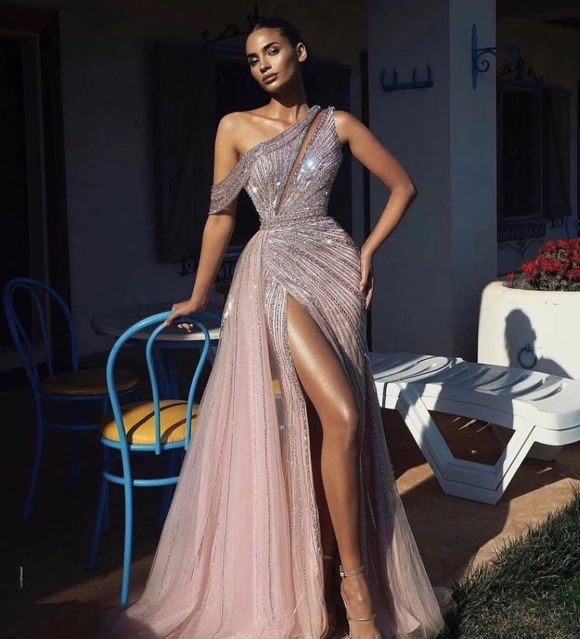 Robe de Soirée de Forme Sirène Rose avec Fente Haute pour Femme, Tenue de Bal de Standing de Luxe, ixde Mariage