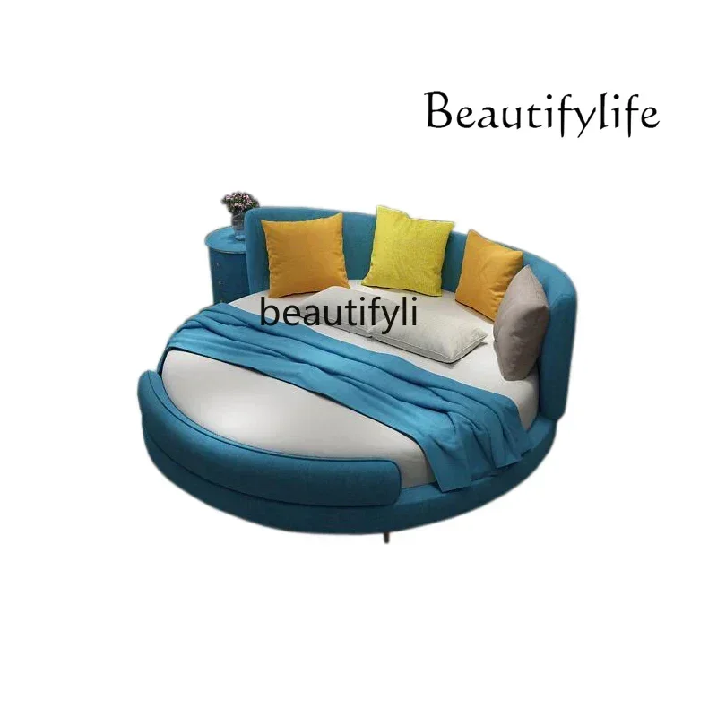 Large round Double Modern Minimalist Fabric Bedroom Fashion round Bed Small Apartment Couple 1.8 M 2.2 Marriage Bed