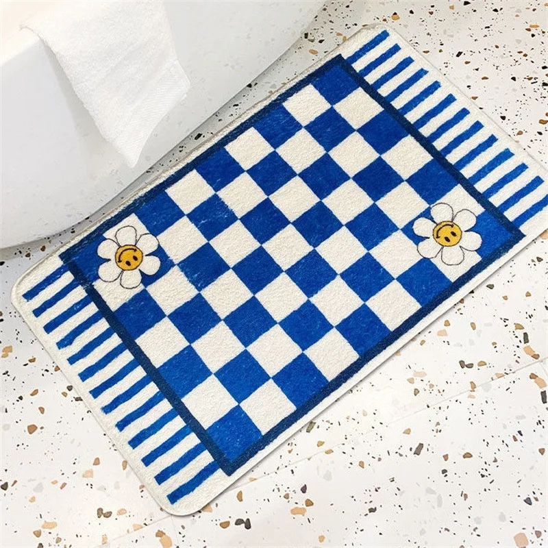 Flower Grid Doormat Plush Shower Mat Microfiber Bathtub Floor Mat Entrance Bathroom Absorb Mat Cute Pet Rug Tapis Salle De Bain