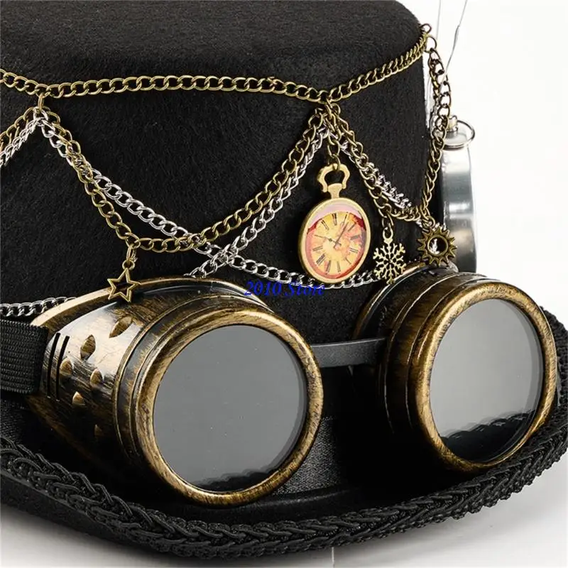 F3MF Gothic Hat Coser Coser Metal Chain Goggles Steampunk Mechanical Design for Pirsts Cosplay Photo Props