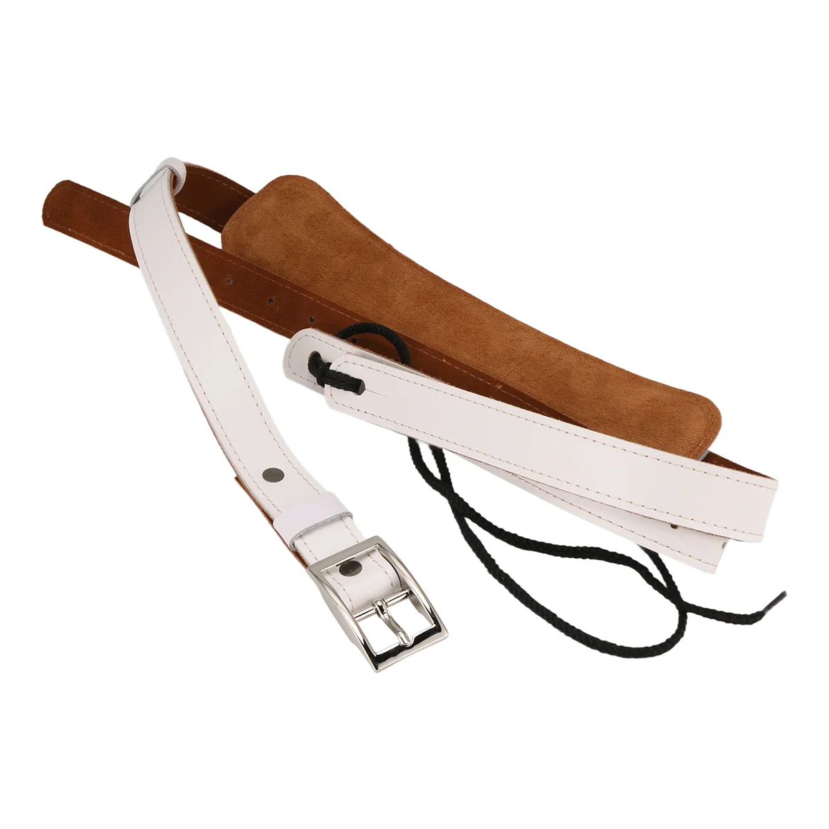 Practical Durable Leather and Metal Buckle Electric Guitar Strap Belt Shoulder Pad Adjustable Vintage Guitar Straps-White Color